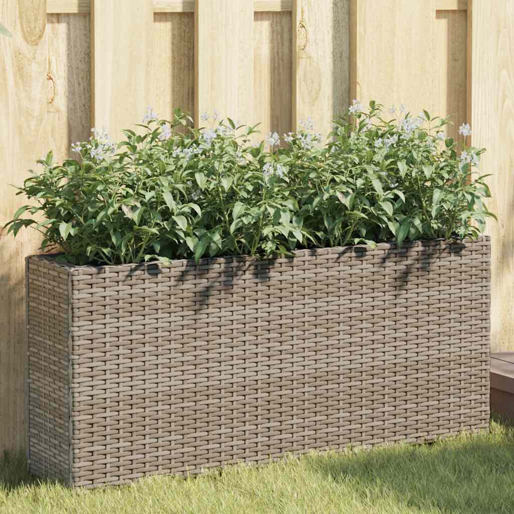 LEICOVE Garden Planters with 2 Pots 2 pcs 90x20x40 cm Poly Rattan - Grey