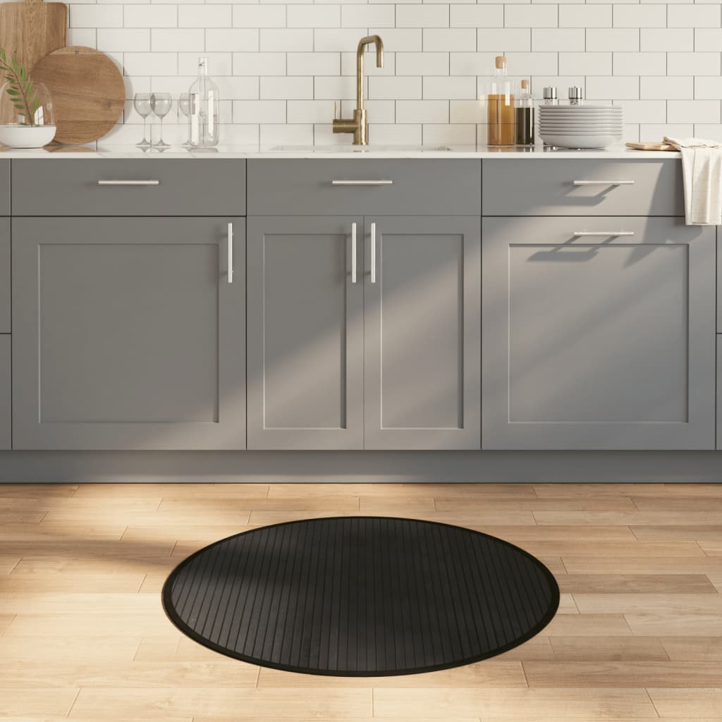 Rug Round Black80 cm Bamboo