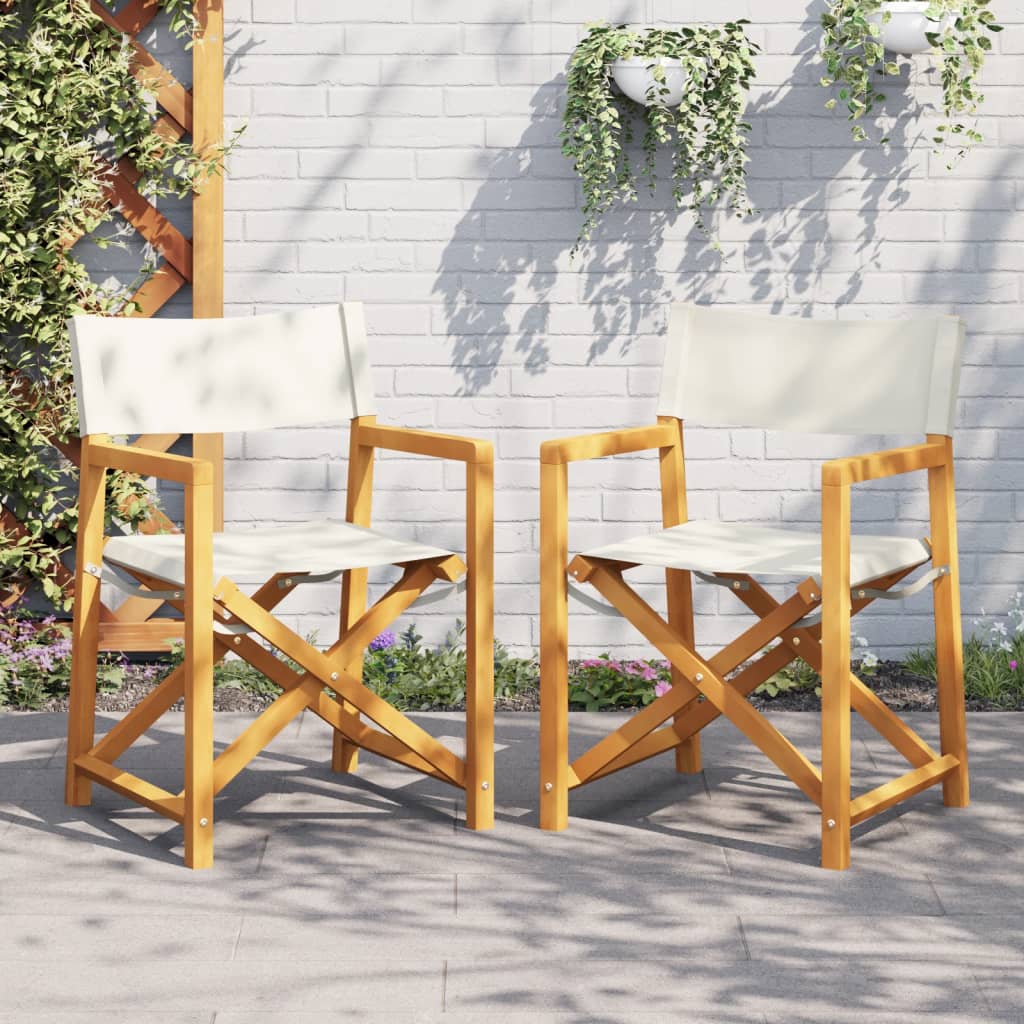 Folding Director Chairs 2 pcs Cream White Fabric