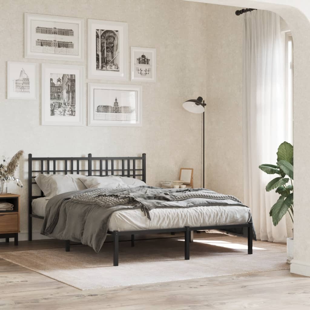 Metal Bedframe with Headboard Black 120x200cm