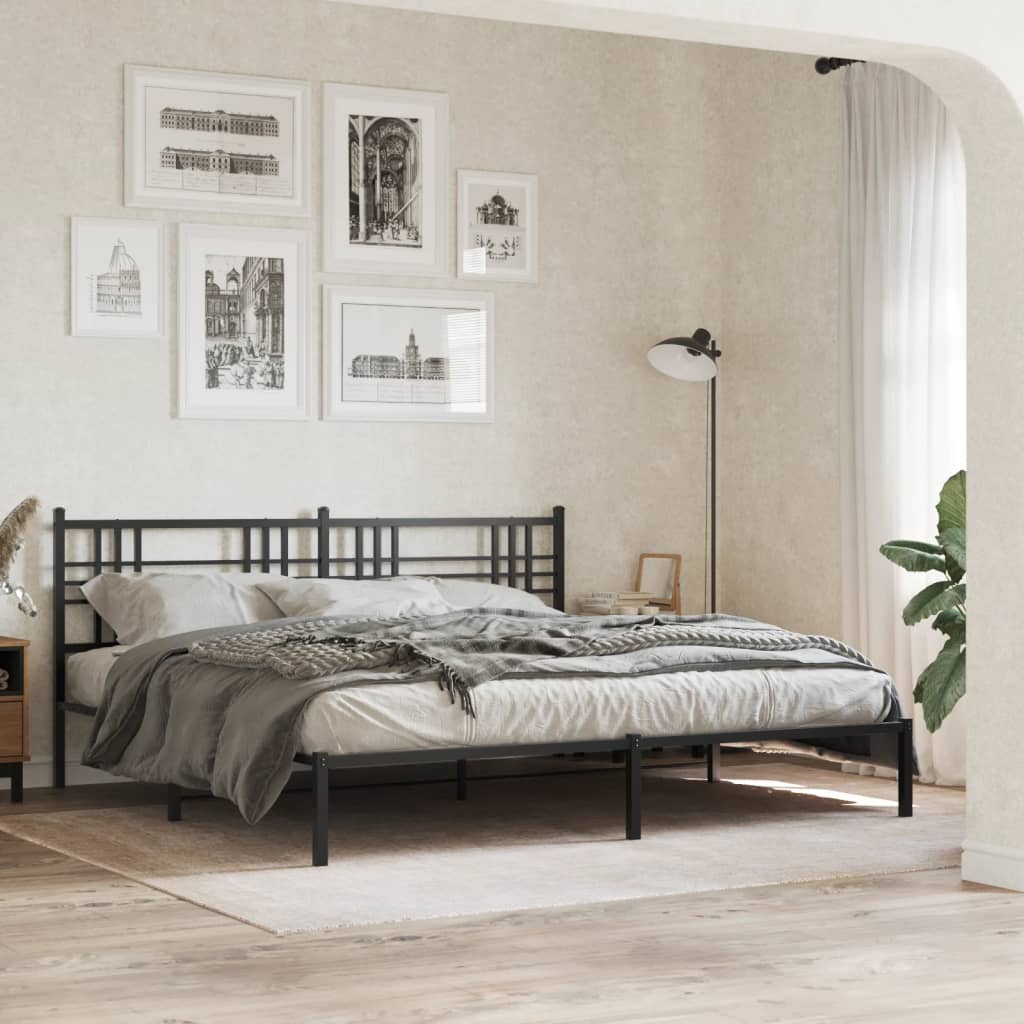 Metal Bedframe with Headboard Black 193x203cm