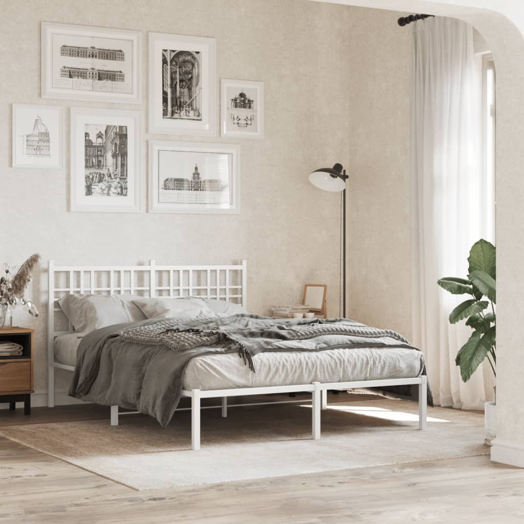 Metal Bedframe with Headboard White 140x200cm
