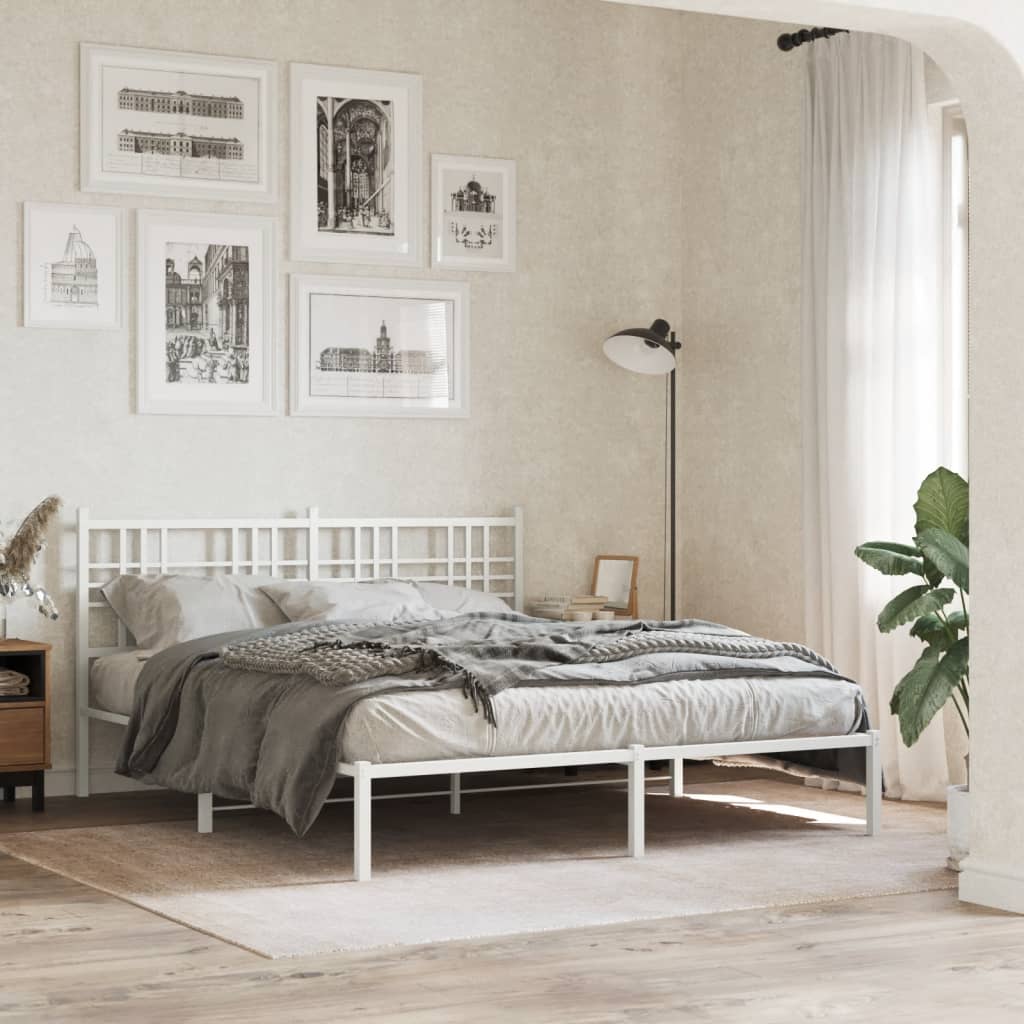 Metal Bedframe with Headboard White 150x200cm