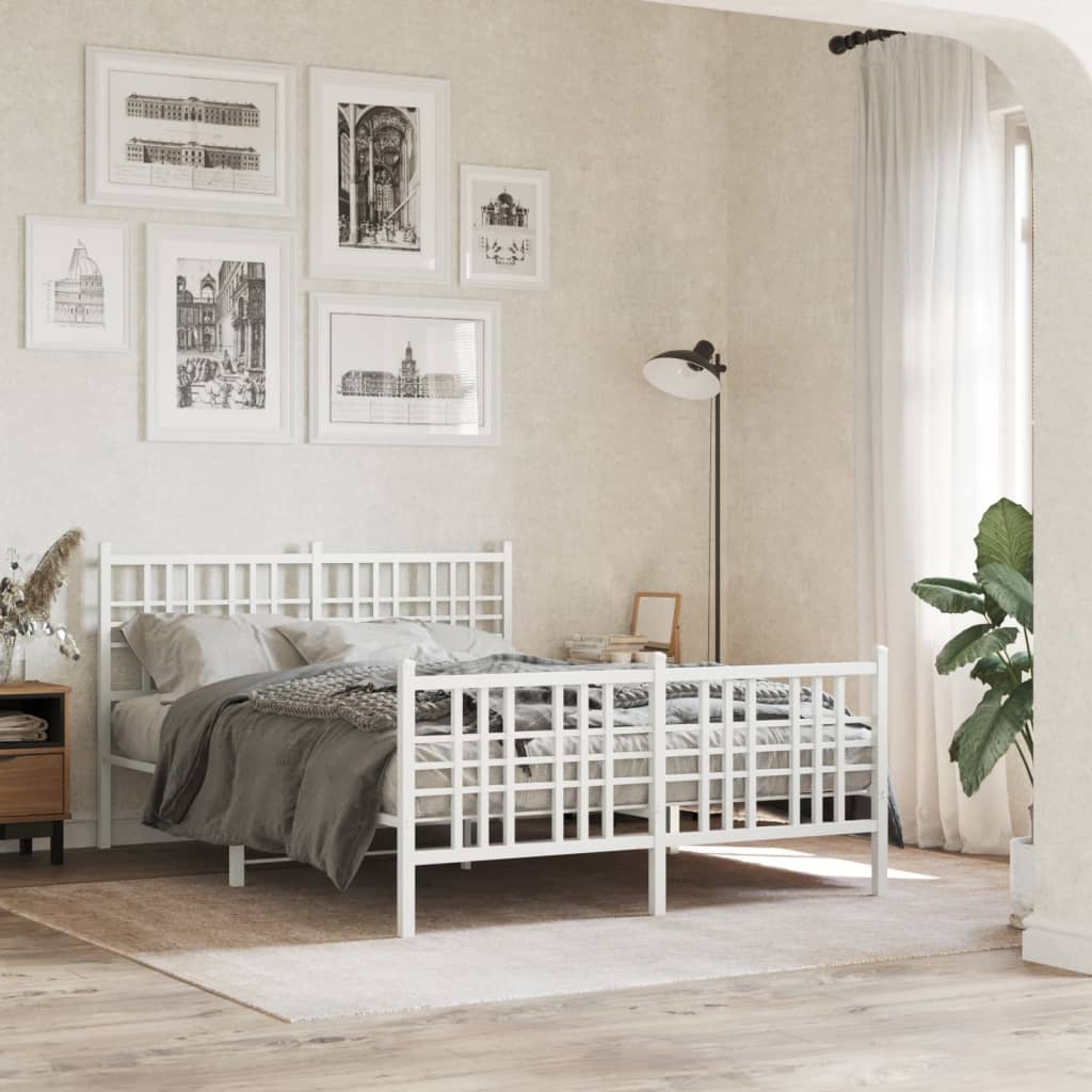 Metal Bedframe with Footboard White 140x190cm