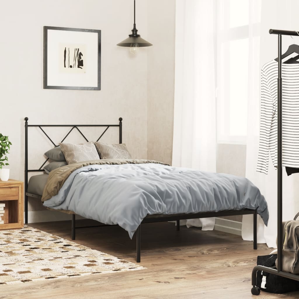 Metal Bedframe with Headboard Black 90x190cm