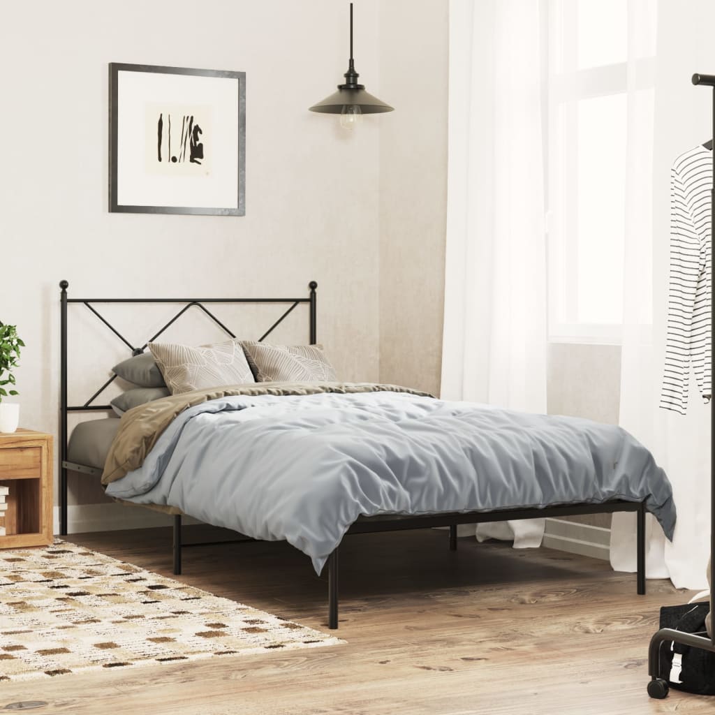 Metal Bedframe with Headboard Black 107x203cm