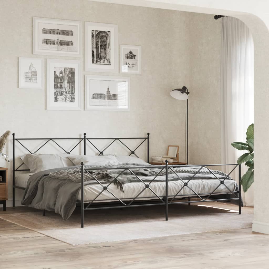 Metal Bedframe with Footboard Black 193x203cm