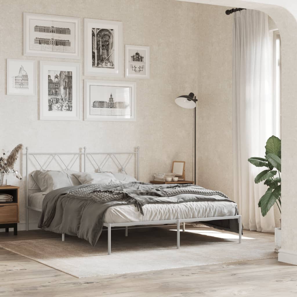 Metal Bedframe with Headboard White 140x190cm