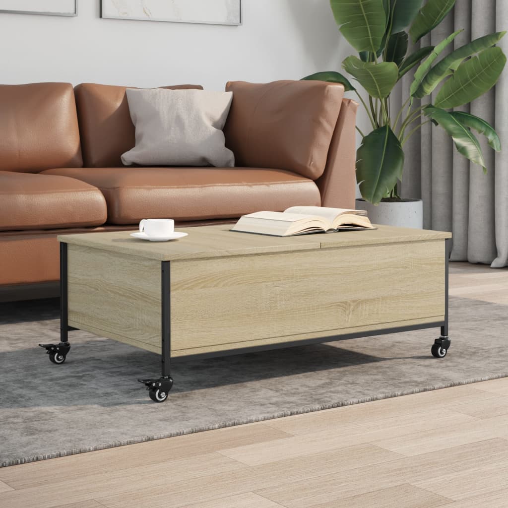 Coffee Table withÂ Wheels Sonoma Oak 91x55x34 cm EngineeredÂ Wood