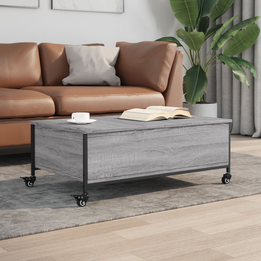 Coffee Table withÂ Wheels Grey Sonoma 91x55x34 cm EngineeredÂ Wood
