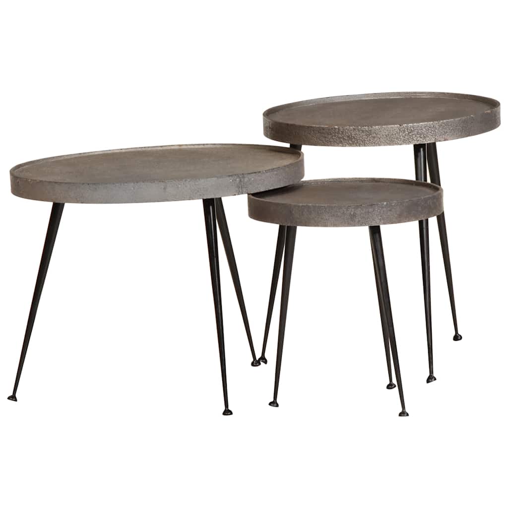 Coffee Table 3 Pieces Silver Engineered Wood