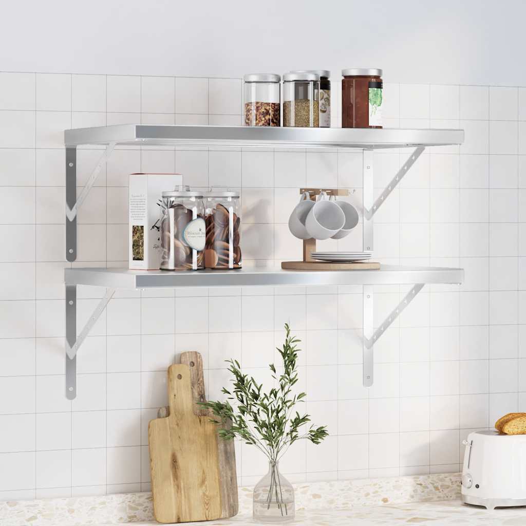 Wall Shelves 2 Pieces 75x40 cm Silver Stainless Steel