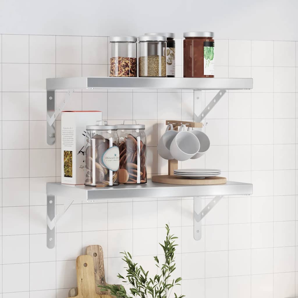 Wall Shelves 2 Pieces 50x30 cm Silver Stainless Steel