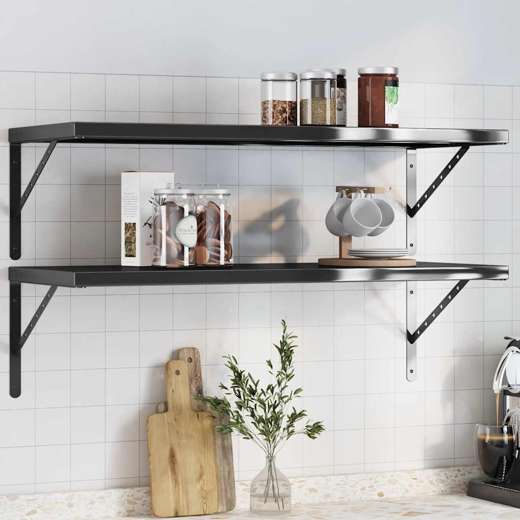 Wall Shelves 2 Pieces 100x40 cm Black Stainless Steel
