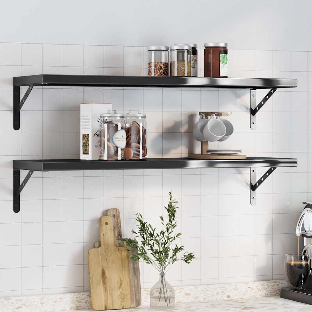 Wall Shelves 2 Pieces 100x30 cm Black Stainless Steel