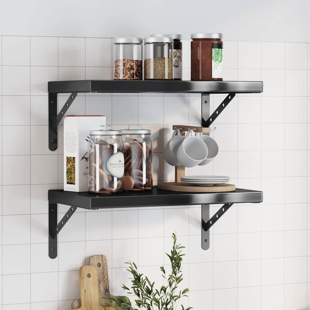 Wall Shelves 2 Pieces 50x30 cm Black Stainless Steel