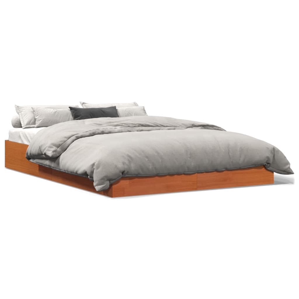 Bed Frame Wax Brown 140x200 cm Solid Wood Pine