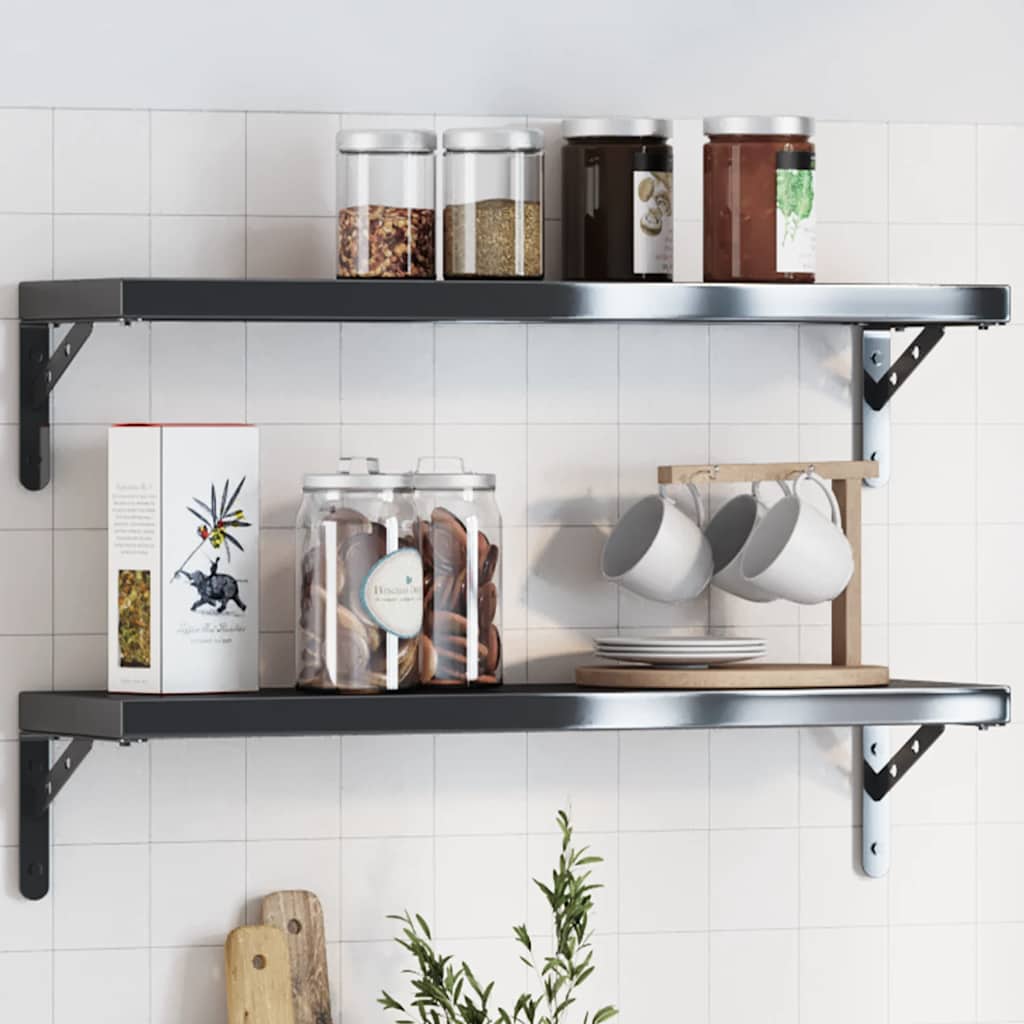 Shelf Brackets 4 pcs 20x2.5x14 cm Black Stainless Steel