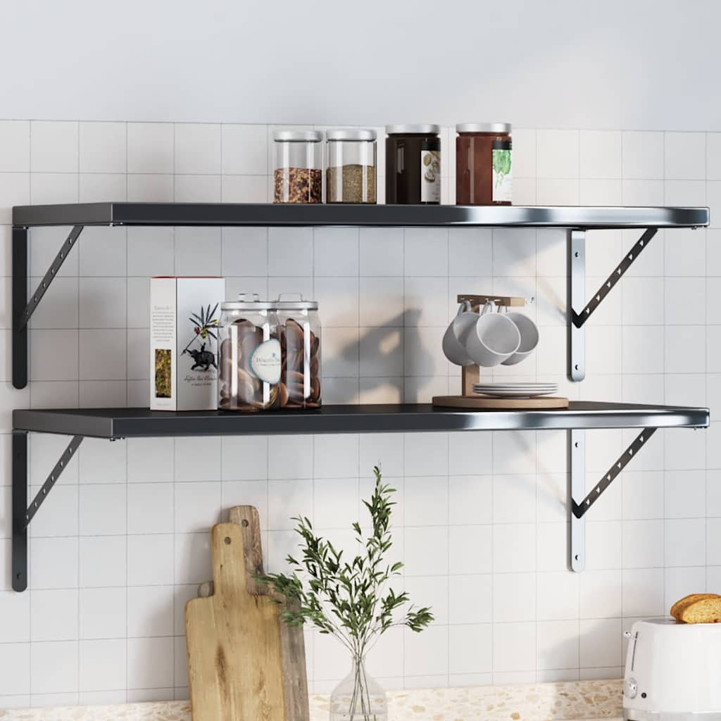 Shelf Brackets 4 Pieces 40x2.5x25 cm Black Stainless Steel