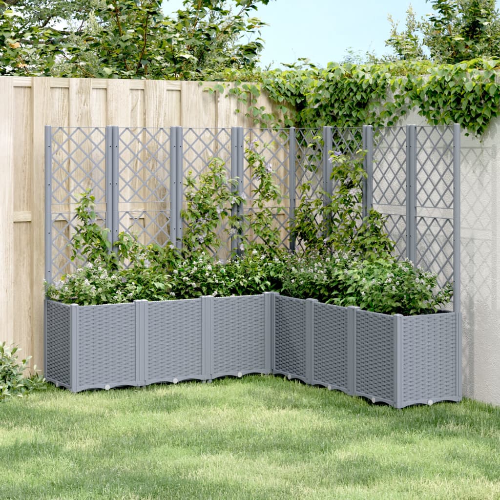 Garden Planter with Trellis Grey 160x160x140 cm PP