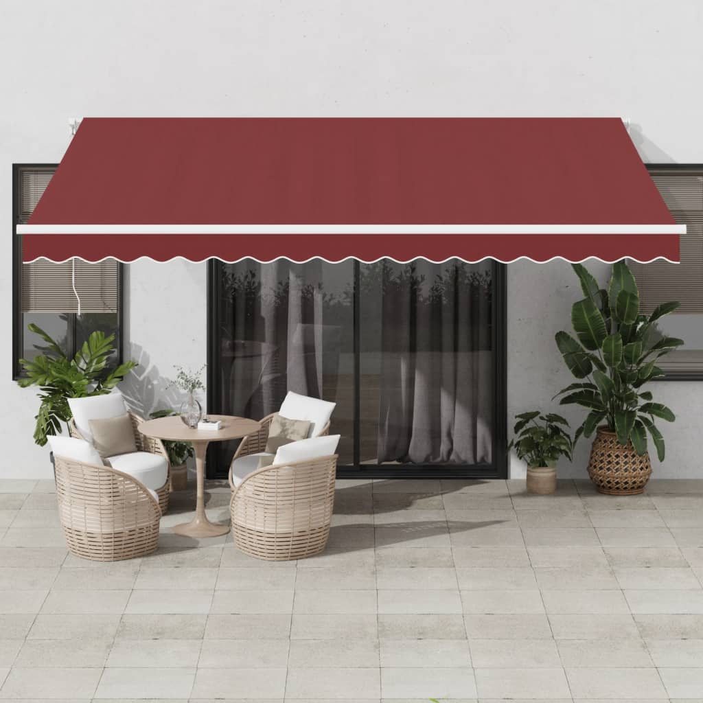 Manual Retractable Awning with LED Burgundy 450x350 cm