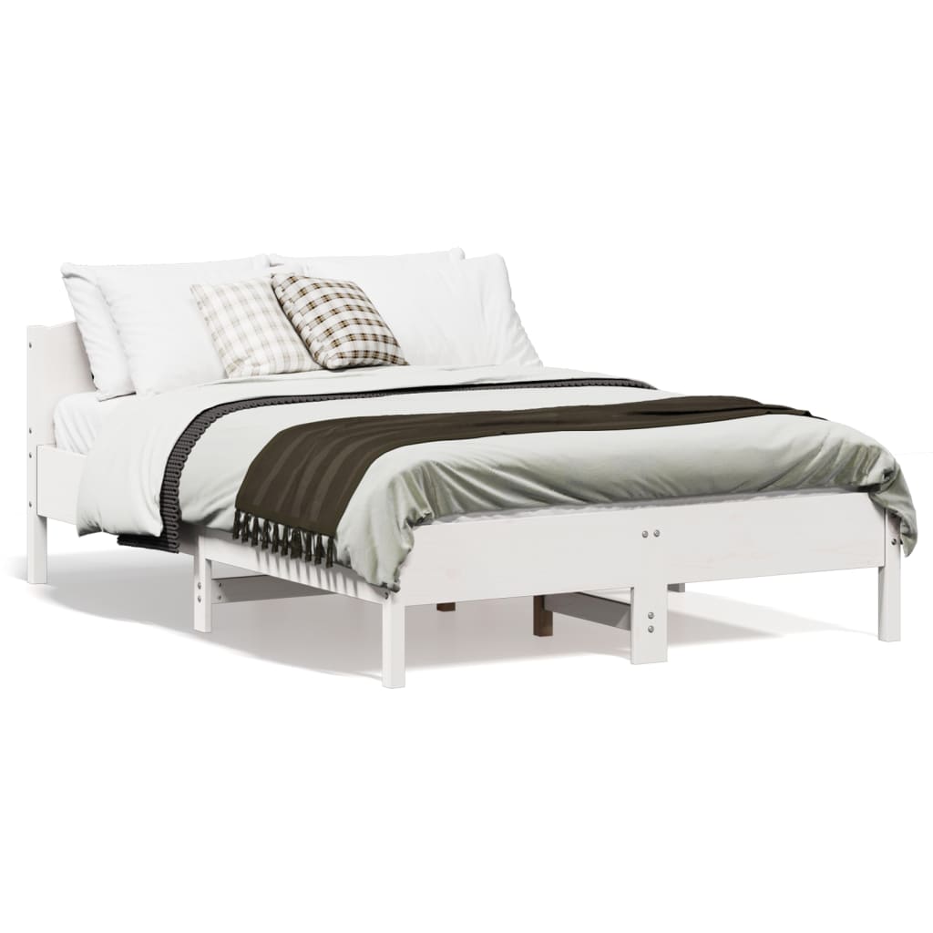 Bed Frame with Headboard White 120x190 cm Small Double Solid Wood Pine