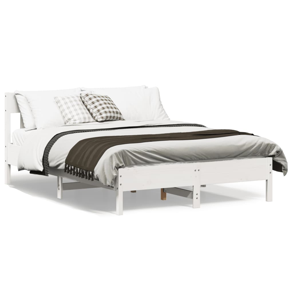 Bed Frame with Headboard White 140x190 cm Solid Wood Pine