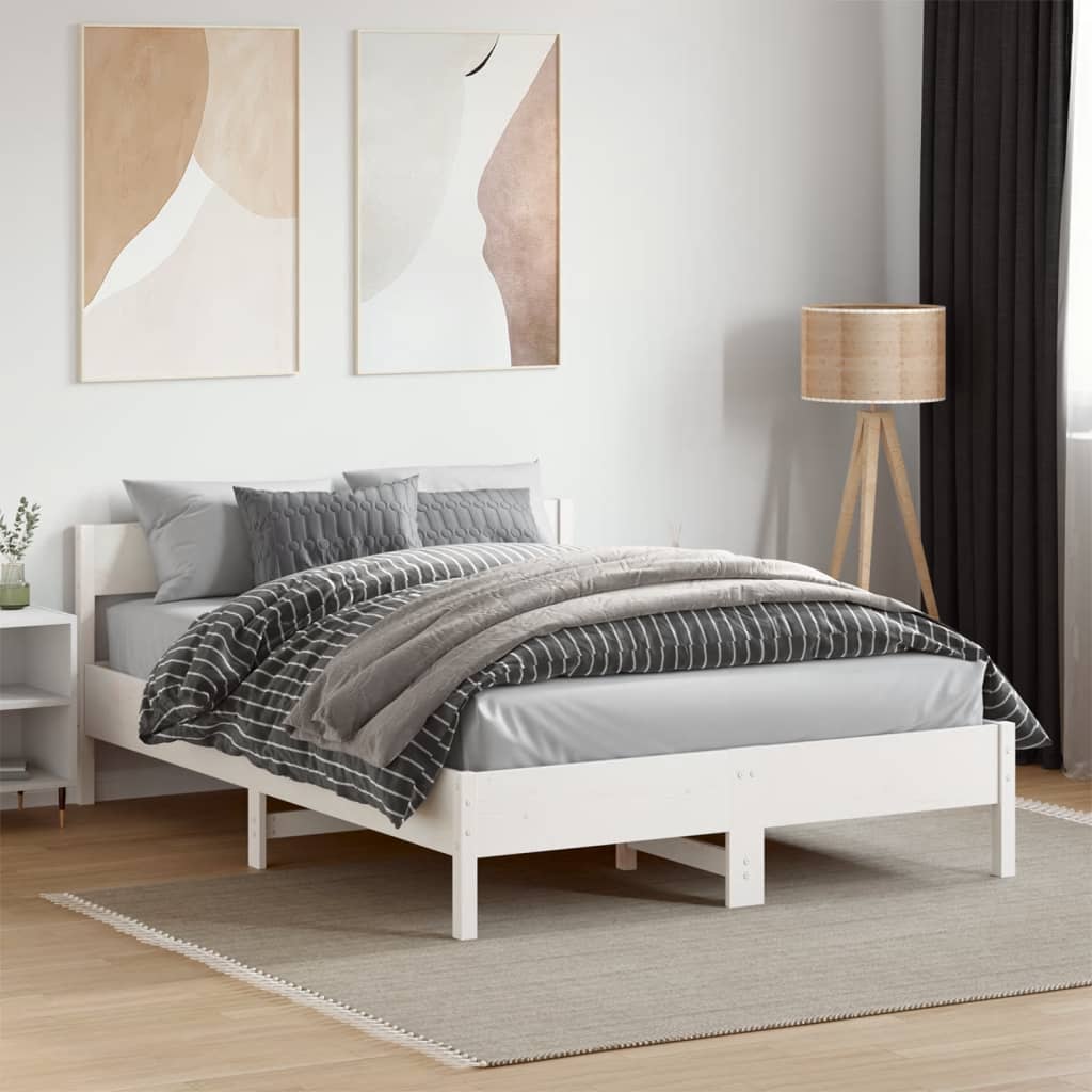 Bedframe White 140x190cm Solid Wood Pine