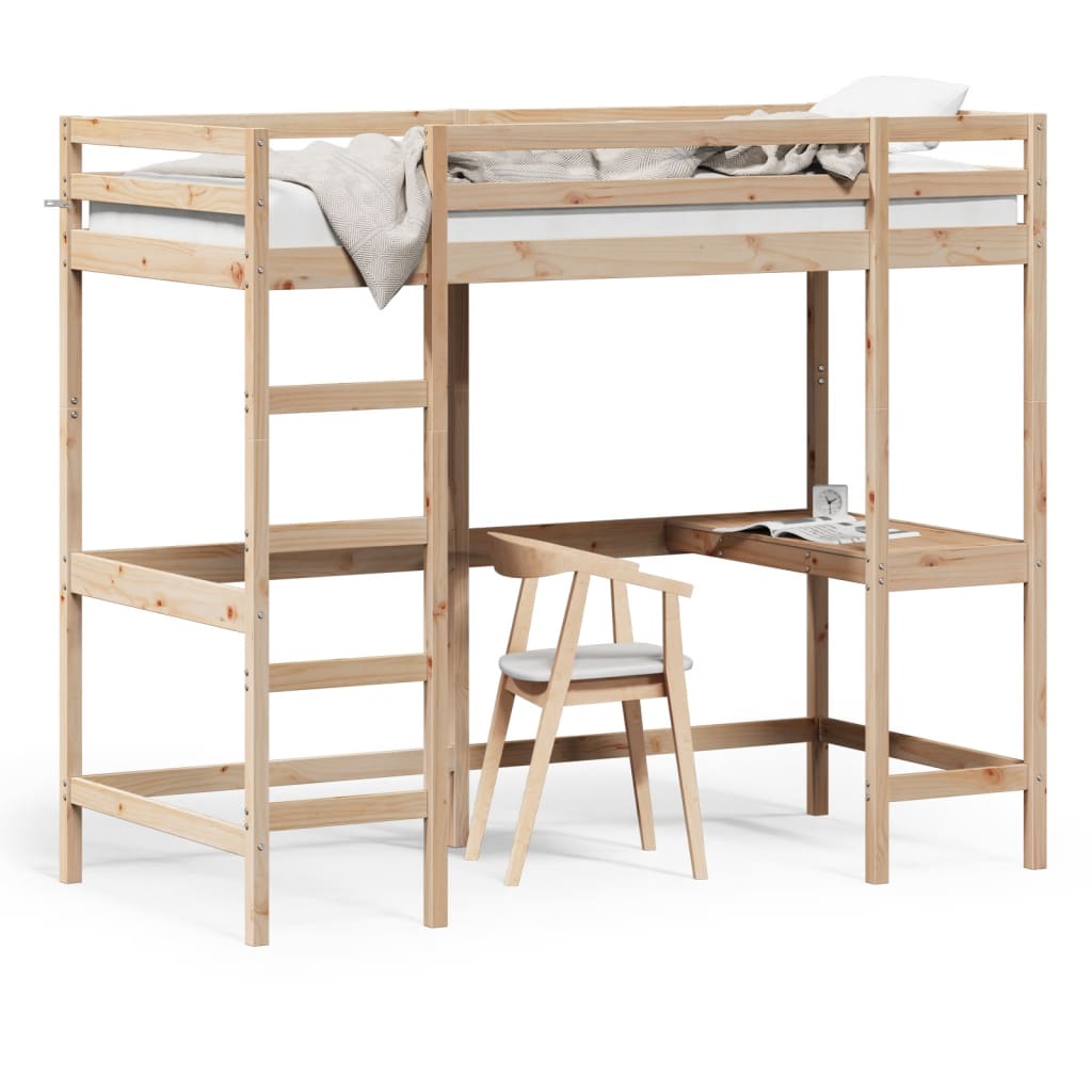 Loft Bed with Desk 100x200 cm Solid Wood Pine