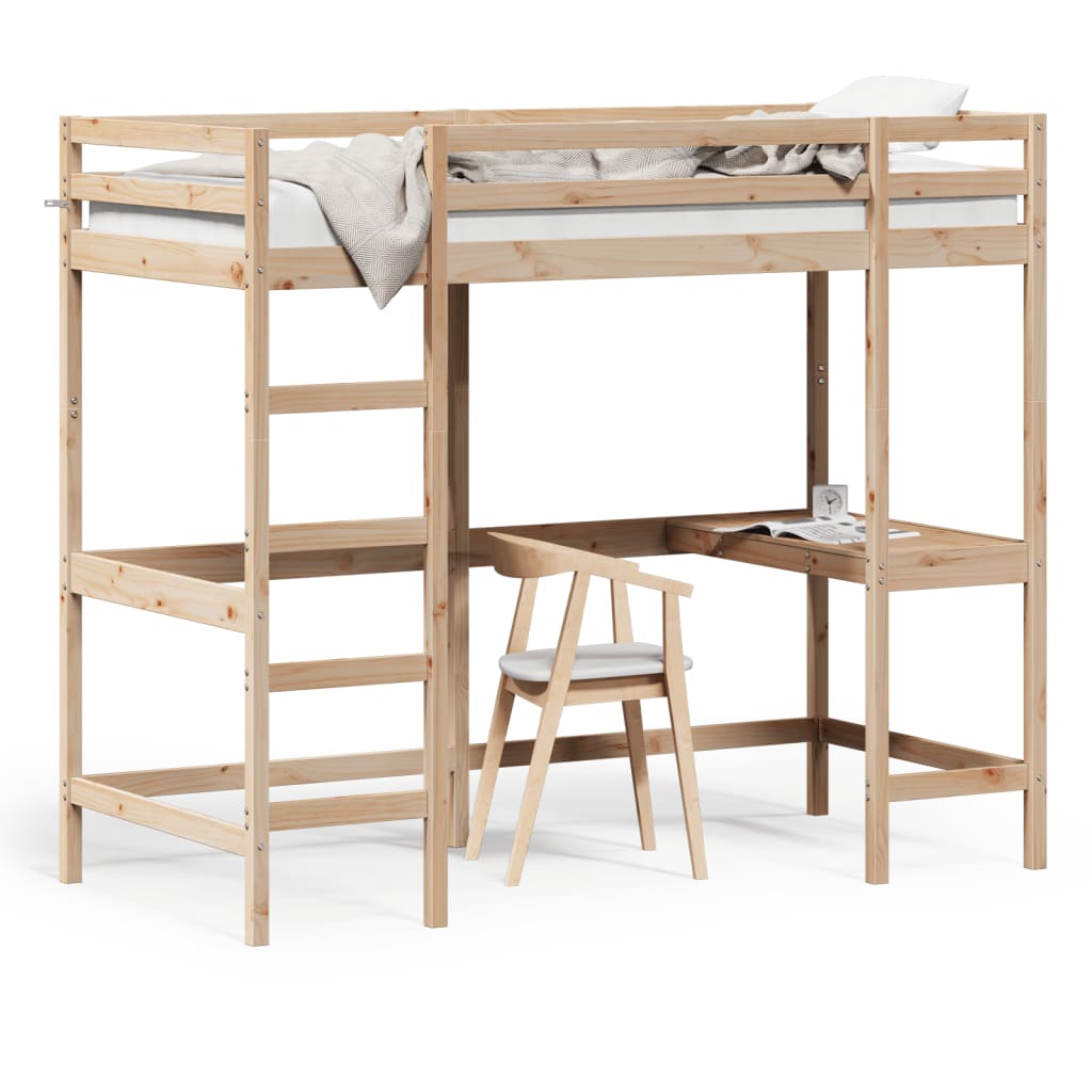 Loft Bed with Desk 90x200 cm Solid Wood Pine