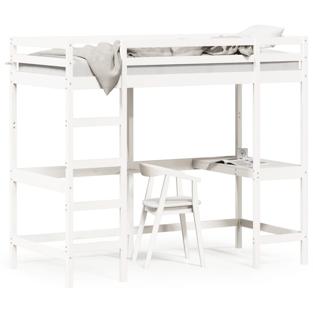 Loft Bed with Desk White 90x200 cm Solid Wood Pine