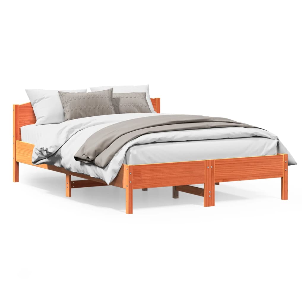 Bed Frame with Headboard Wax Brown 150x200 cm King Size Solid Wood Pine