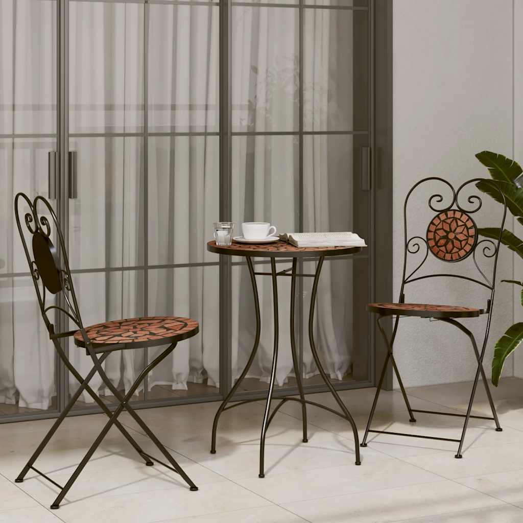 HIOCOVE Mosaic Bistro Set Terracotta and Ceramic Iron
