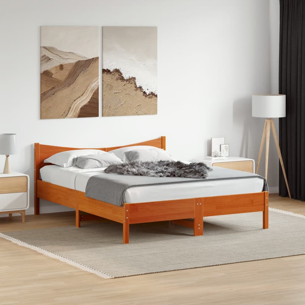 Bedframe Wax Brown 150x200cm King Size Solid Wood Pine