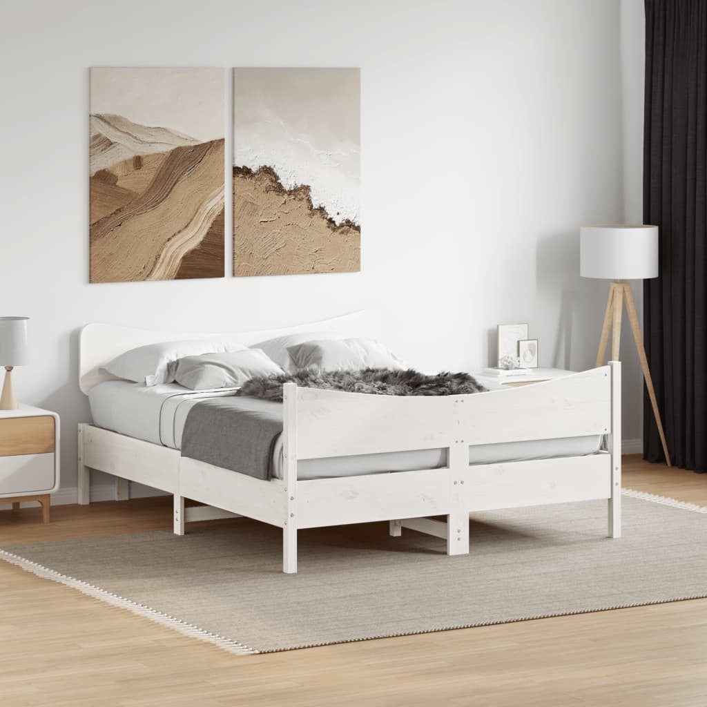 Bedframe White 135x190cm Double Solid Wood Pine