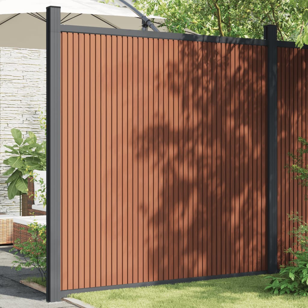 Fence Panel with 2 Posts Brown 180x186 cm WPC