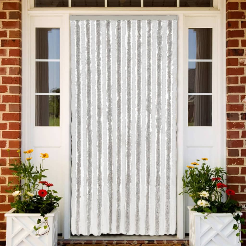 Fly Curtain Light Grey and White 90x200 cm Chenille