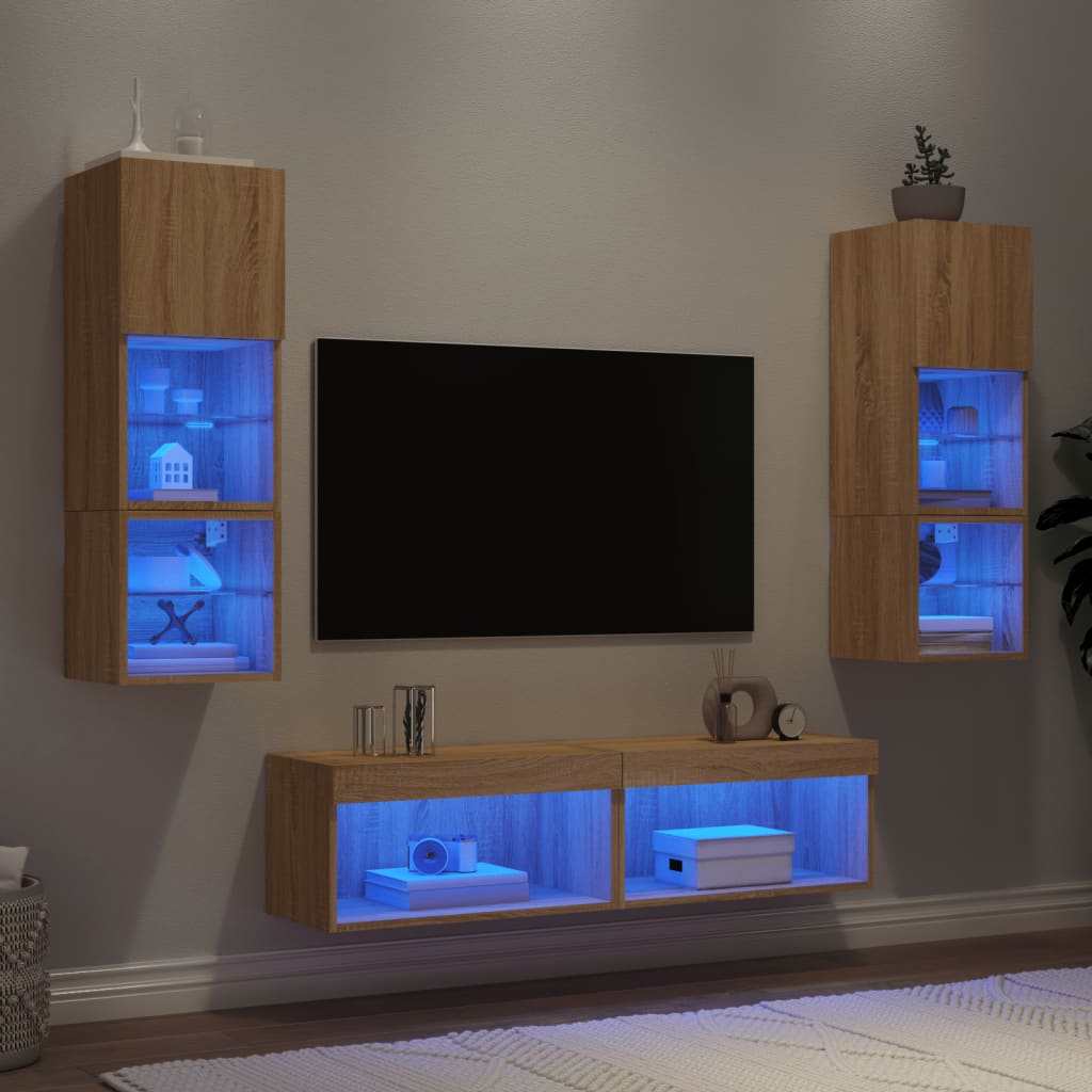 6 Piece TV Wall Units with LED Sonoma Oak Engineered Wood