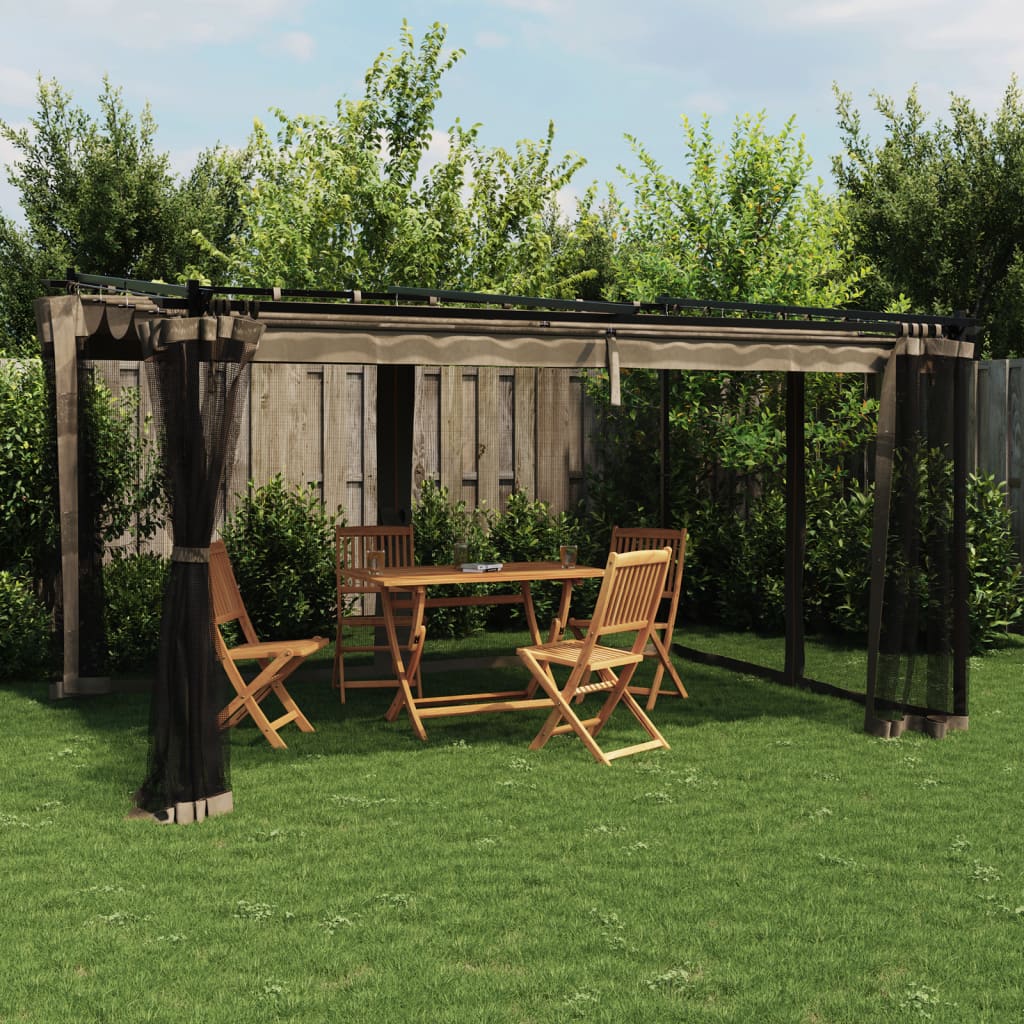 GRLOFT Gazebo with Mesh Walls Taupe 4x3 m Steel