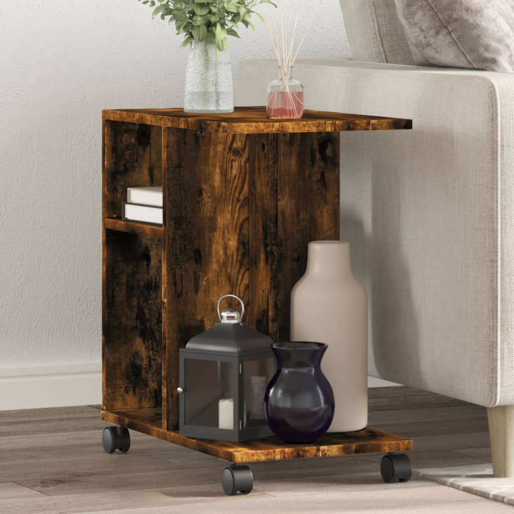 Side Table with Wheels Smoked Oak 50x30x55 cm Engineered Wood