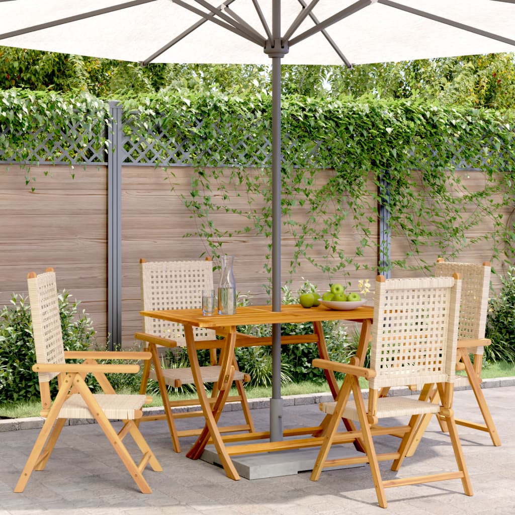 Reclining Garden Chairs 4 Pieces Beige Poly Rattan and Solid Wood