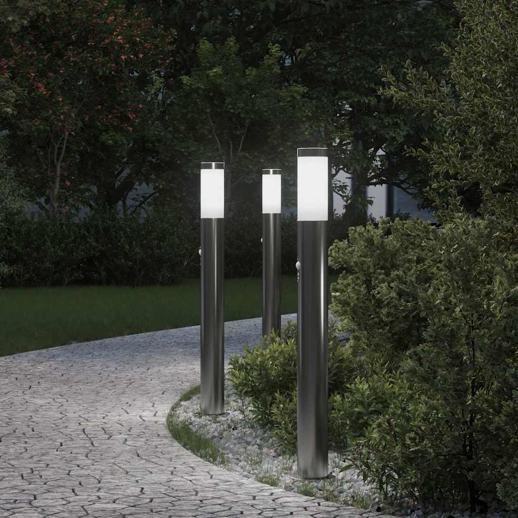TONGLEN Bollard Lights with Sensor 3pcs 80 cm Stainless IP44 Steel