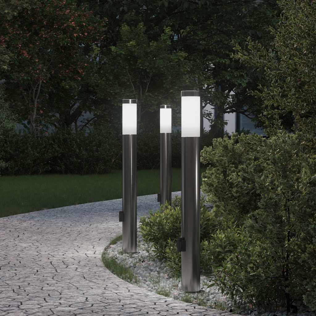 TONGLEN Bollard Lights with Outlet 3pcs 80 cm Stainless IP44 Steel