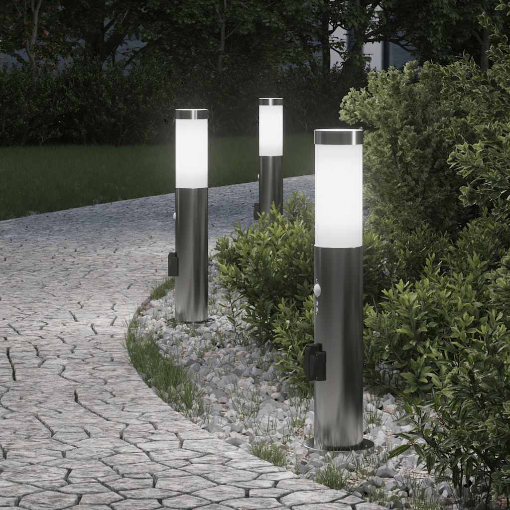 TONGLEN Bollard Lights with Sensor and Outlet 3pcs 50 cm Stainless IP44 Steel