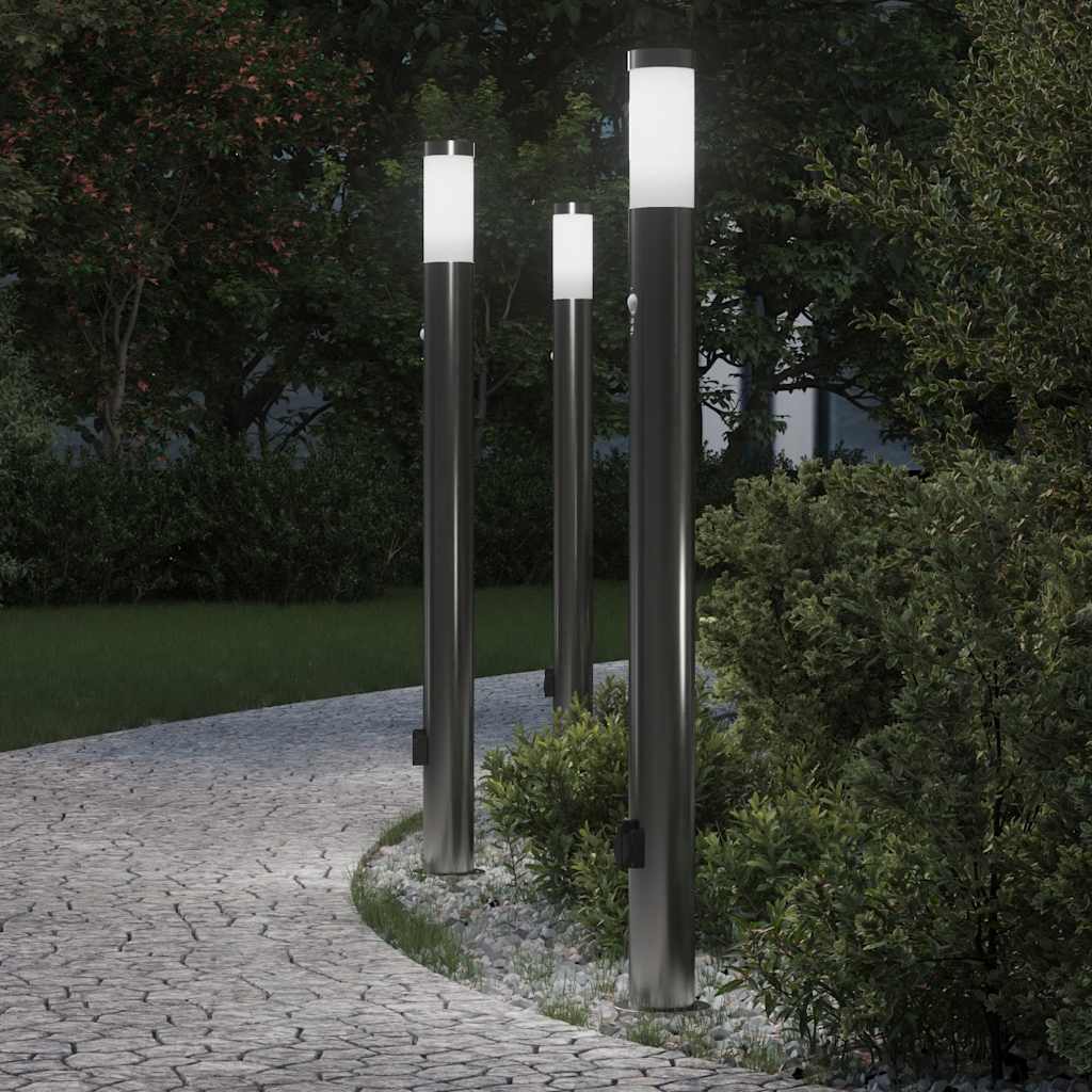 TONGLEN Bollard Lights with Sensor and Outlet 3pcs 110 cm Stainless IP44 Steel