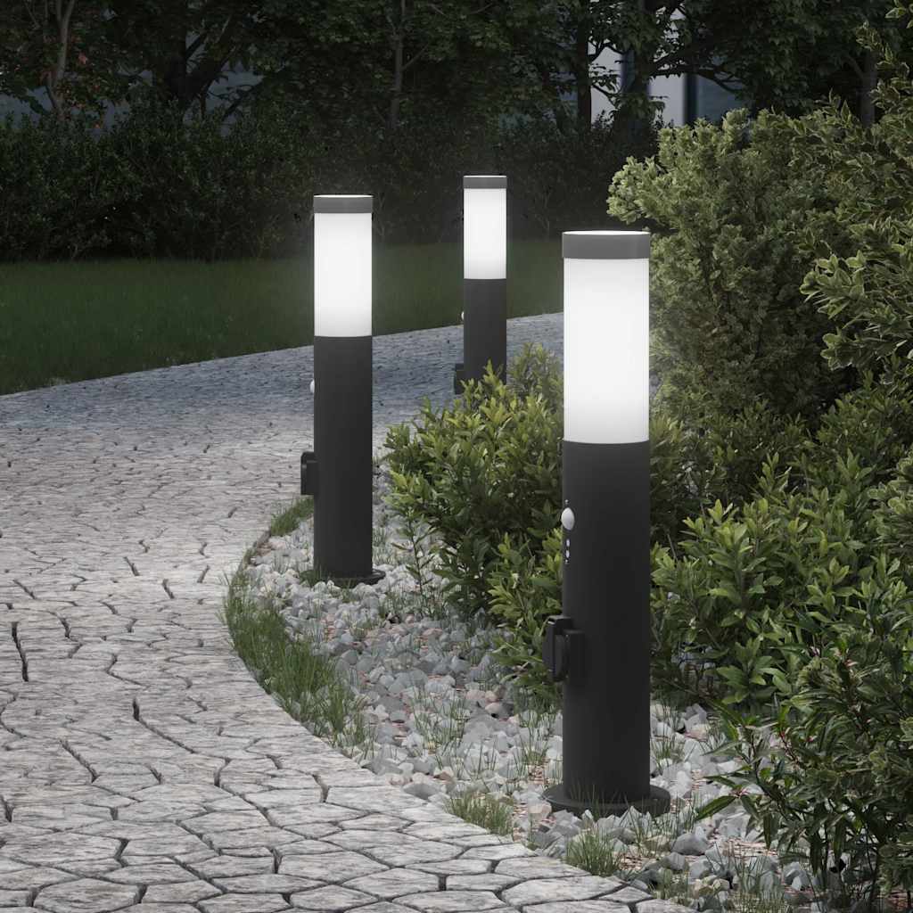 TONGLEN Bollard Lights with Sensor and Outlet 3pcs 50 cm Stainless IP44 Steel