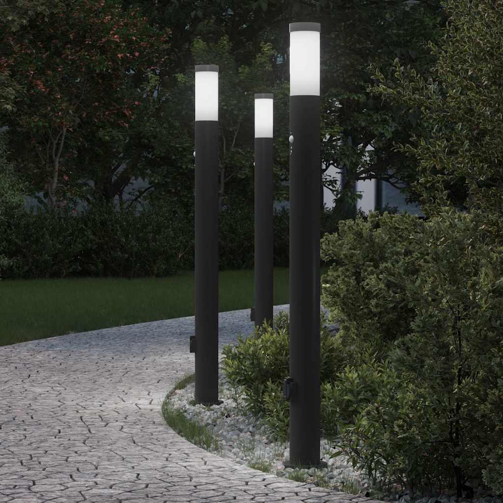 TONGLEN Bollard Lights with Sensor and Outlet 3pcs 110 cm Stainless IP44 Steel