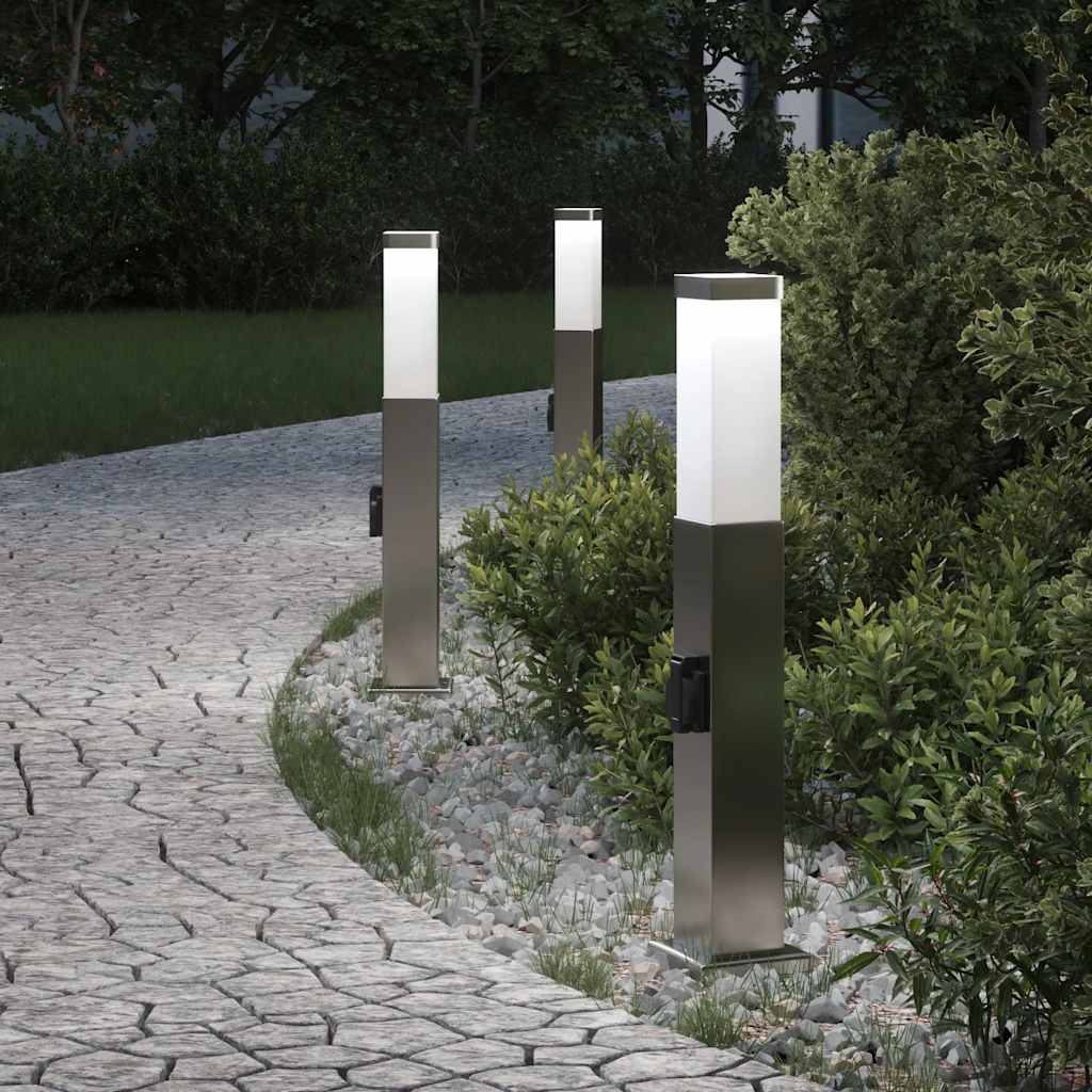 TONGLEN Bollard Lights with Outlet 3 pcs 50 cm Stainless IP44 Steel