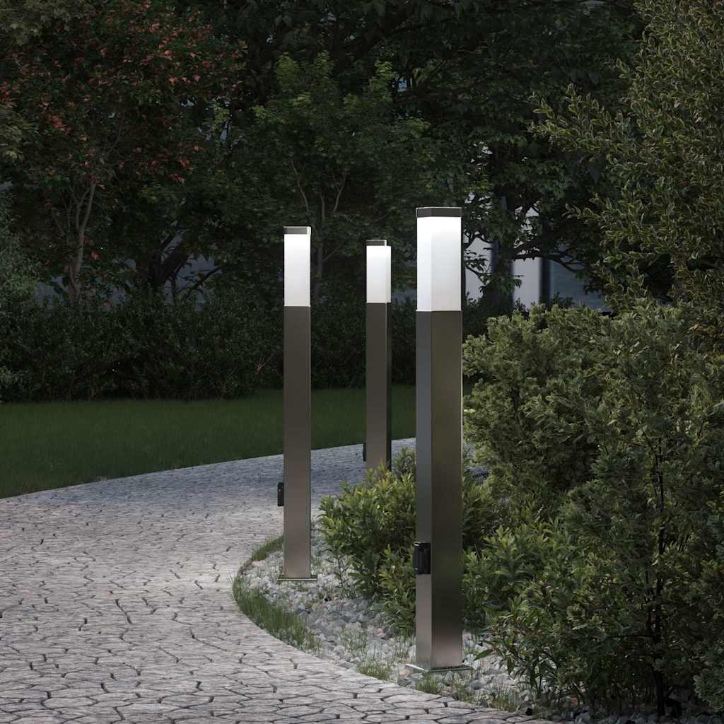 TONGLEN Bollard Lights with Outlet 3 pcs 80 cm Stainless IP44 Steel
