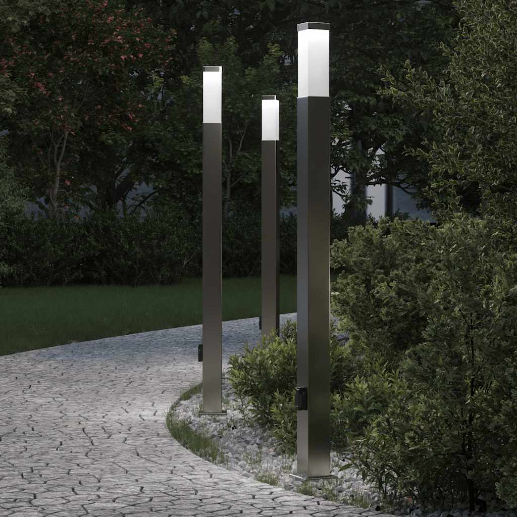 TONGLEN Bollard Lights with Outlet 3 pcs 110 cm Stainless IP44 Steel